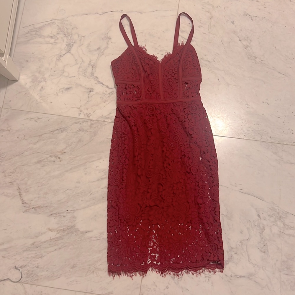 Express Red Piped Lace Sheath Sleeveless Dress